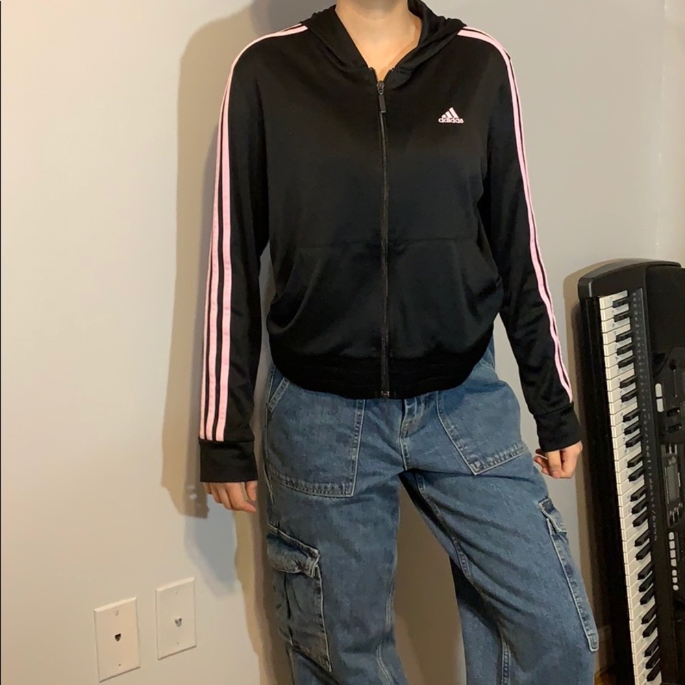 Pink and Black Adidas Zip Up Sweater.